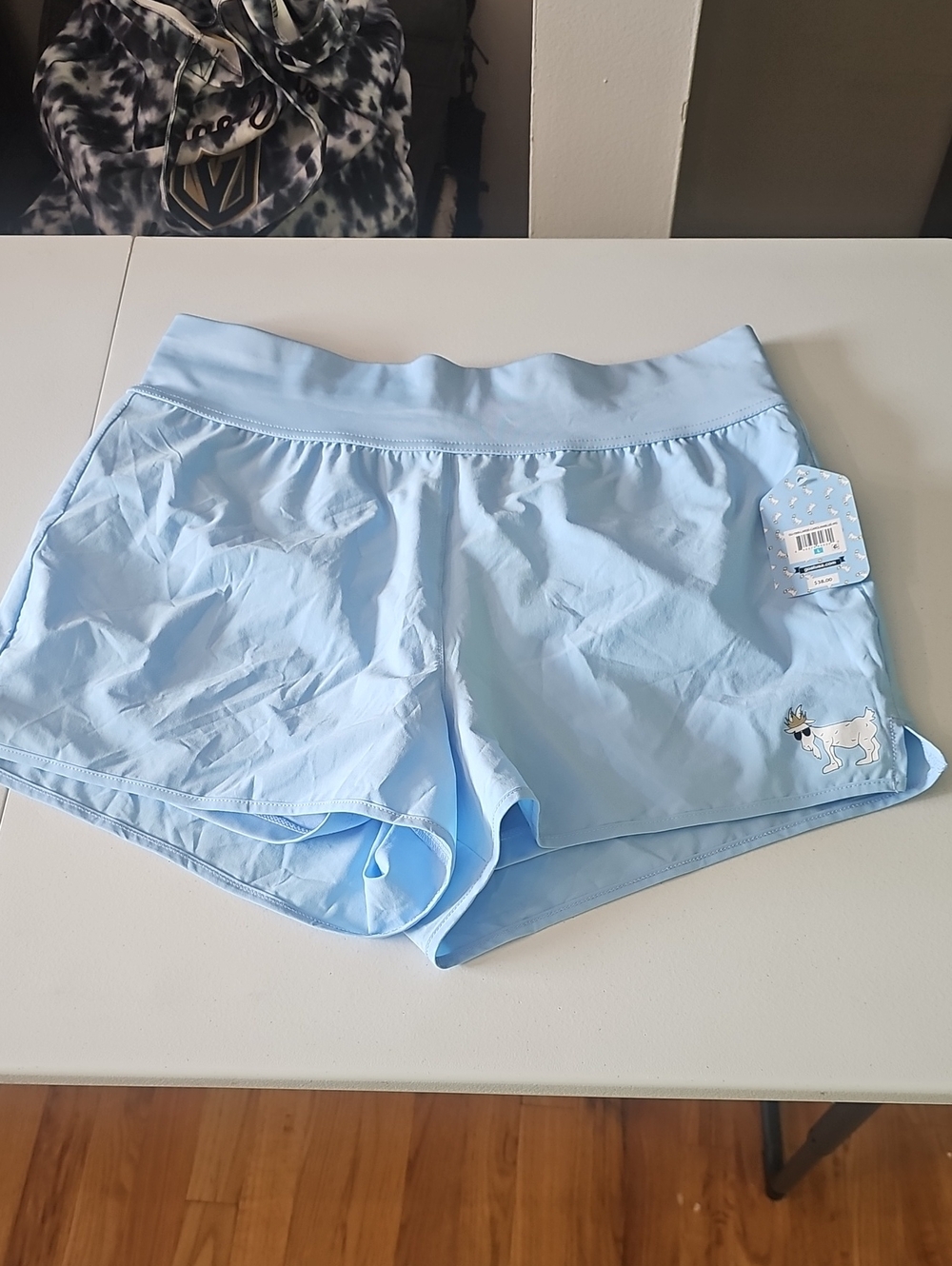 Women's Light Blue Athletic Shorts with Goat Patch
